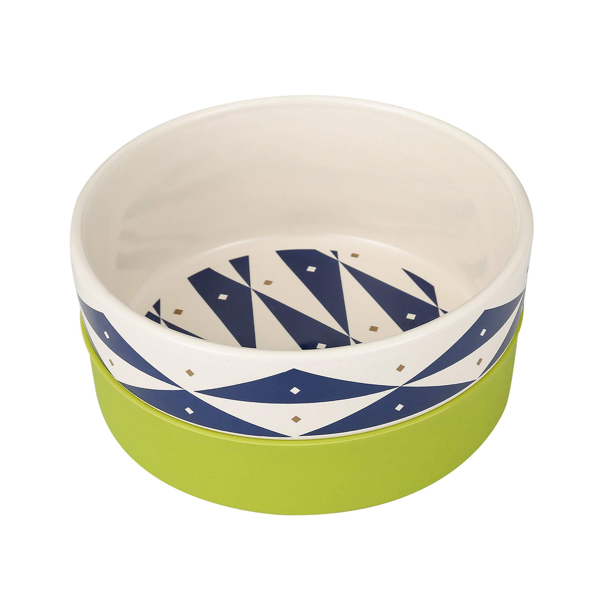 Now House for Pets by Jonathan Adler Oslo Duo Dog Bowl Medium Cute Ceramic Dog Food Bowl from Now House by Jonathan Adler for Water or Food 6 Inch Dog Bowl Green (FF16466)